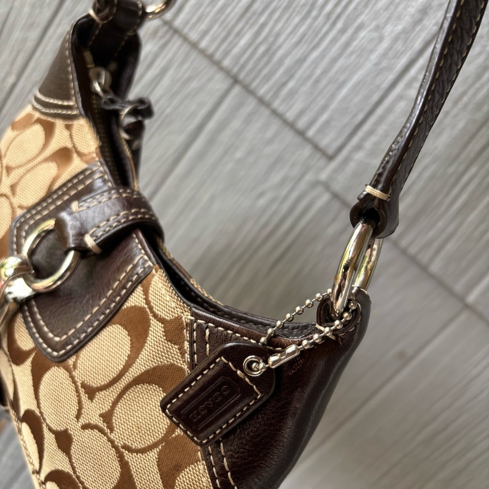 Vintage Coach Brown Canvas Mini Hobo Leather Trim Shoulder Bag Purse Y2K 10283 - Picture 9 of 14